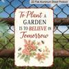 2D Flache Vintage Blumengarten Inspiration Aluminium Wandkunst - "Pflanze einen Garten, Glaube an Morgen" Bienenmuster Schild, Rustikale Heimdekoration, Geeignet