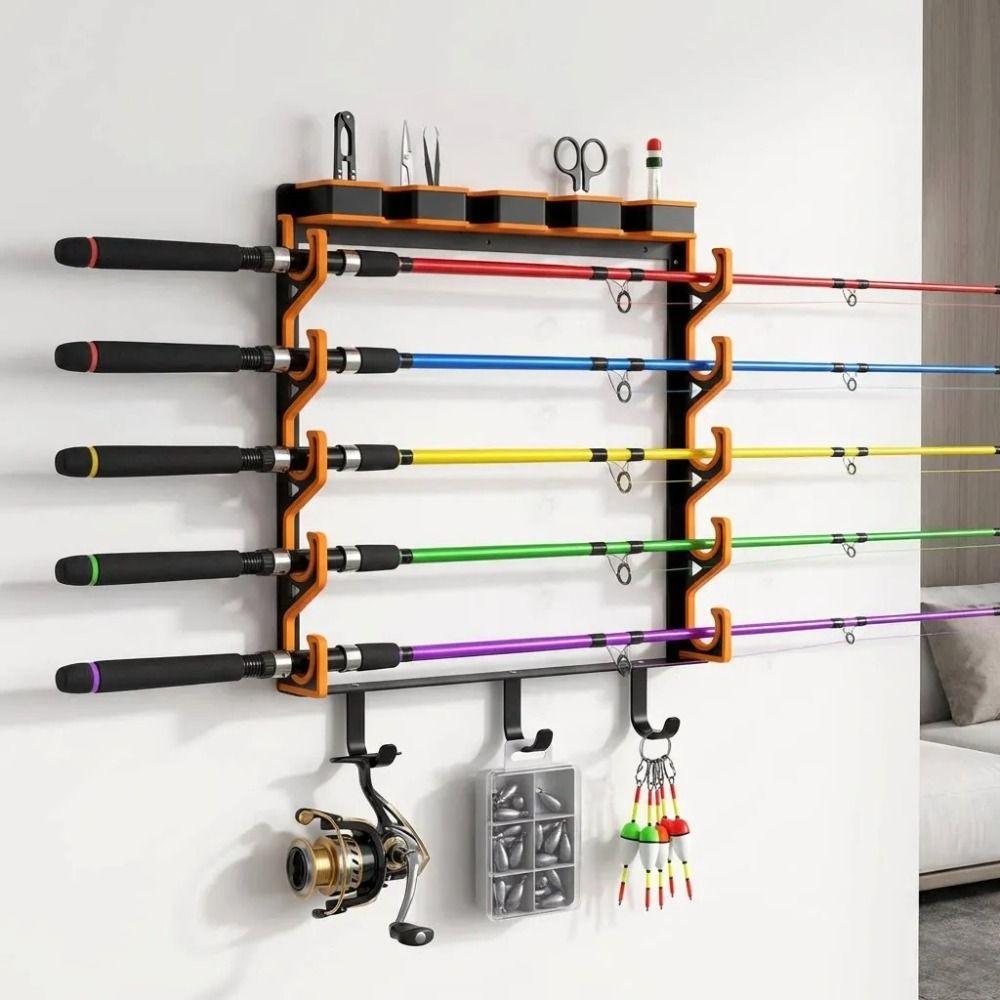 Wall Mounted Wall Mounted Fishing Rod Storage Rack Easy To Install Sturdy Structure Fishing Pole Organizer Holder Anti-Slip