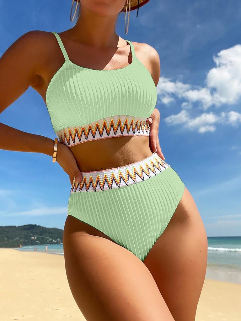 New bikini two-piece high-waisted webbing triangular slim swimsuit for women
