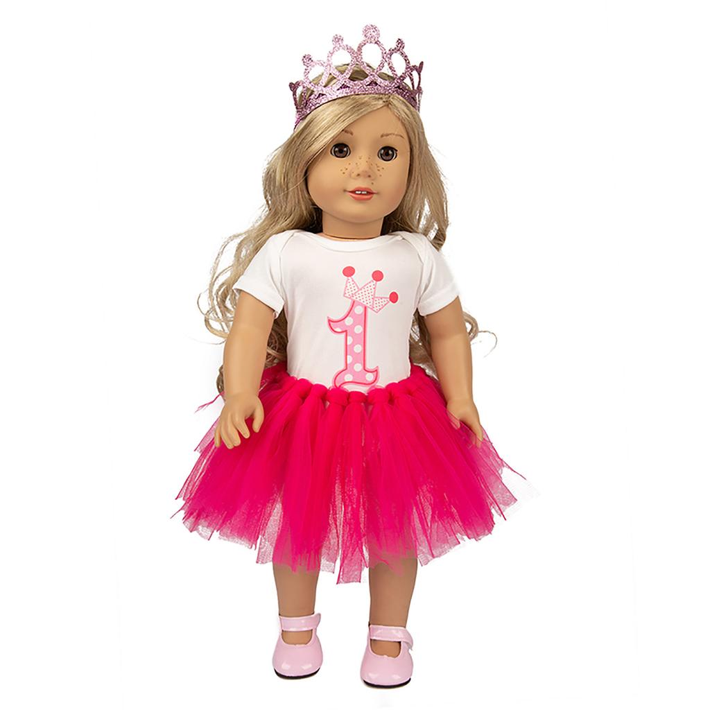 Set of 3 Birthday Doll Pink Clothing Accessories Including Skirt Romper Headband for 43cm / 17Inch Newborn Baby Doll (No Doll)