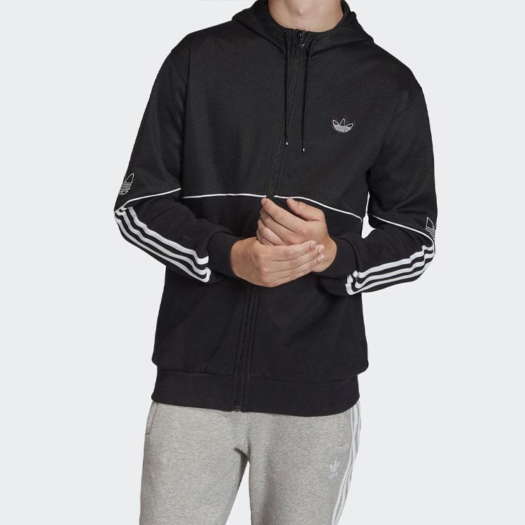 Adidas Originals Trefoil Logo Hooded Track Jacket Men Outerwear Black FM3871