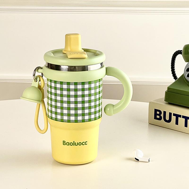 Women's Large-Capacity Stainless Steel Thermos with Handle and Straw