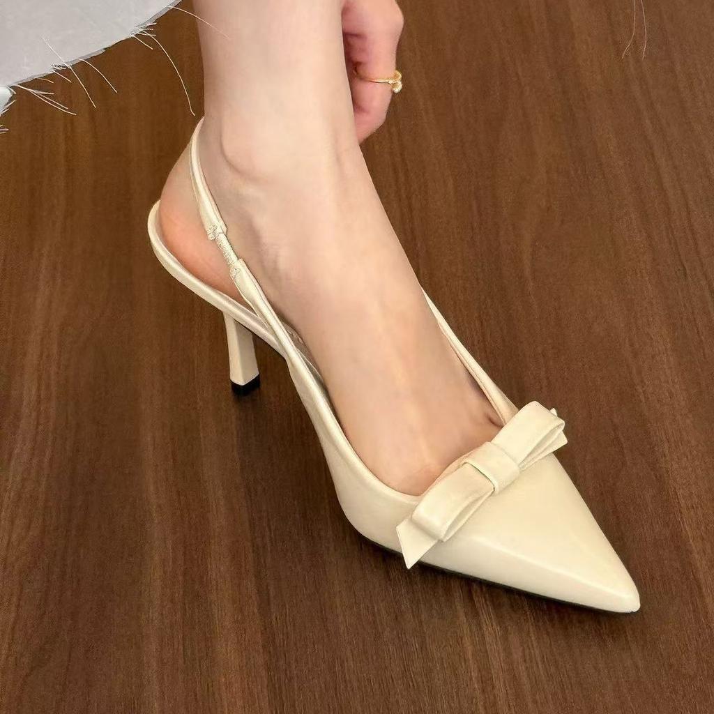 Thin heel bag head strap pointed fashion sandals women's Korean version elegant temperament bow high heels 2025 autumn new