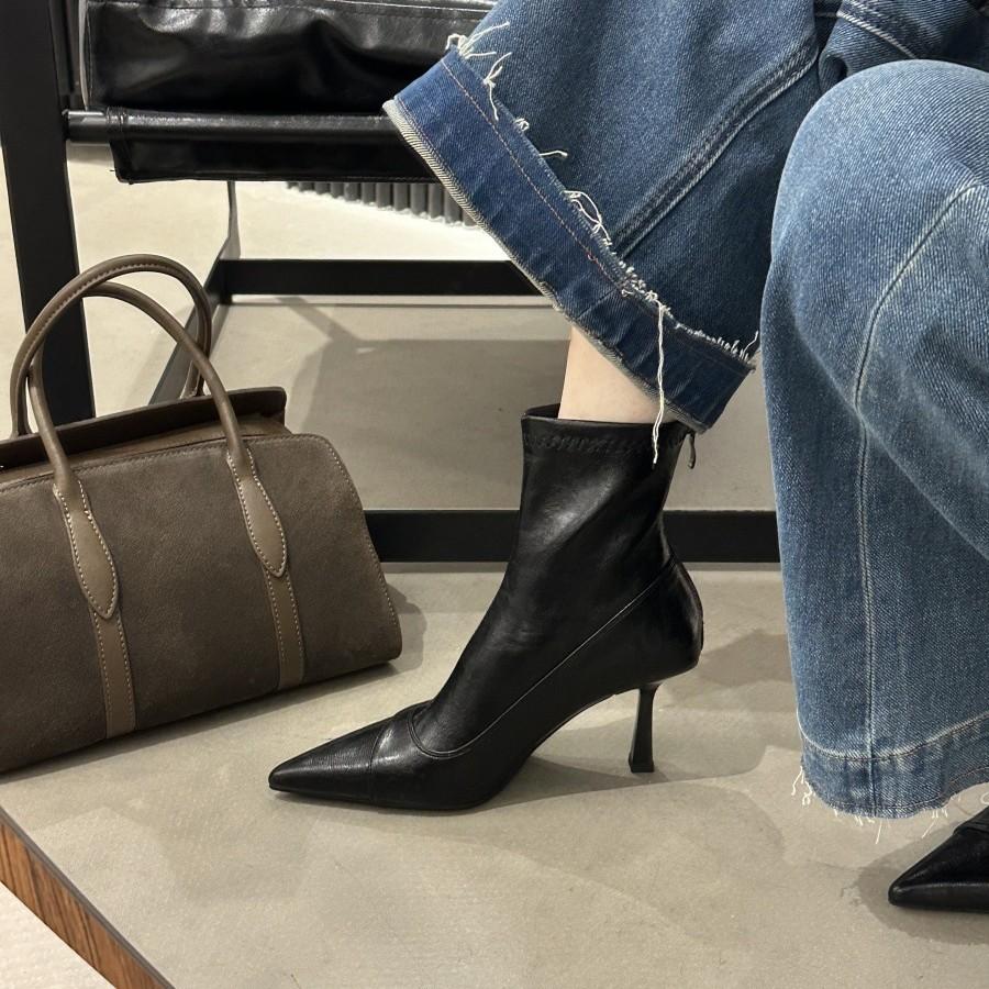 Pointed Heel High Heel Boots Pile Boots Pleated Boots Women's Medium Boots Knight Boots Western Short Boots