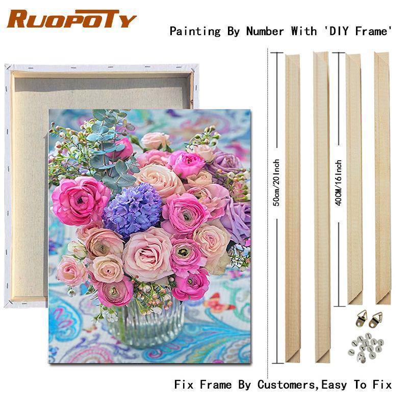 RUOPOTY DIY Frame Picture By Numbers Tower Wall Art On Canvas Acrylic Unique Gift Painting By Numbers Flower For Living Room