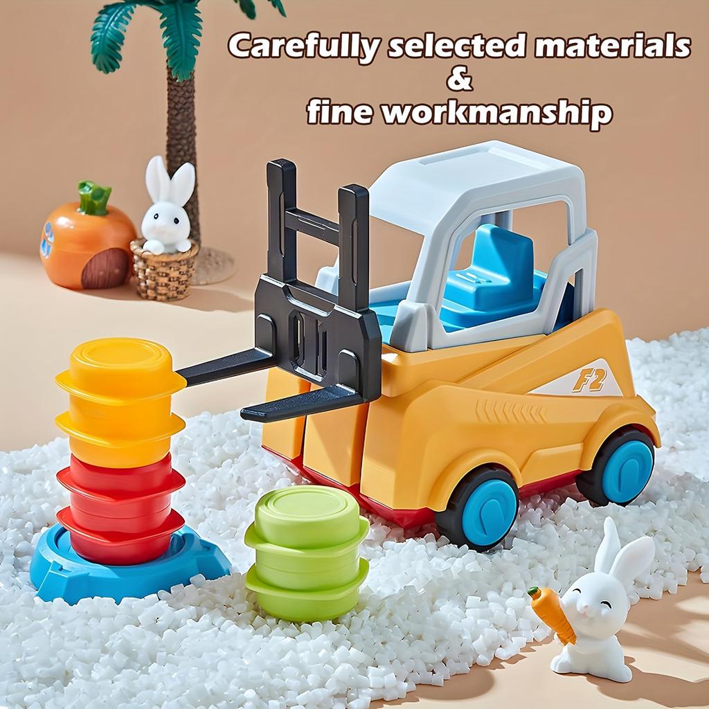 Material Engineeer Forklift Transport Game Brain-Boosting Construction Toy With Truck, Stacking   Matching Skills