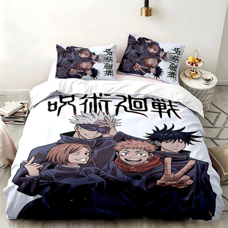 Jujutsu Kaisen 3-teiliges Set Perfekt für das Schlafzimmer Bequemes Bettwäsche-Set enthält einen Bettbezug und zwei Kissenbezüge Ideales Geburtstags- oder Weihnachtsgeschenk