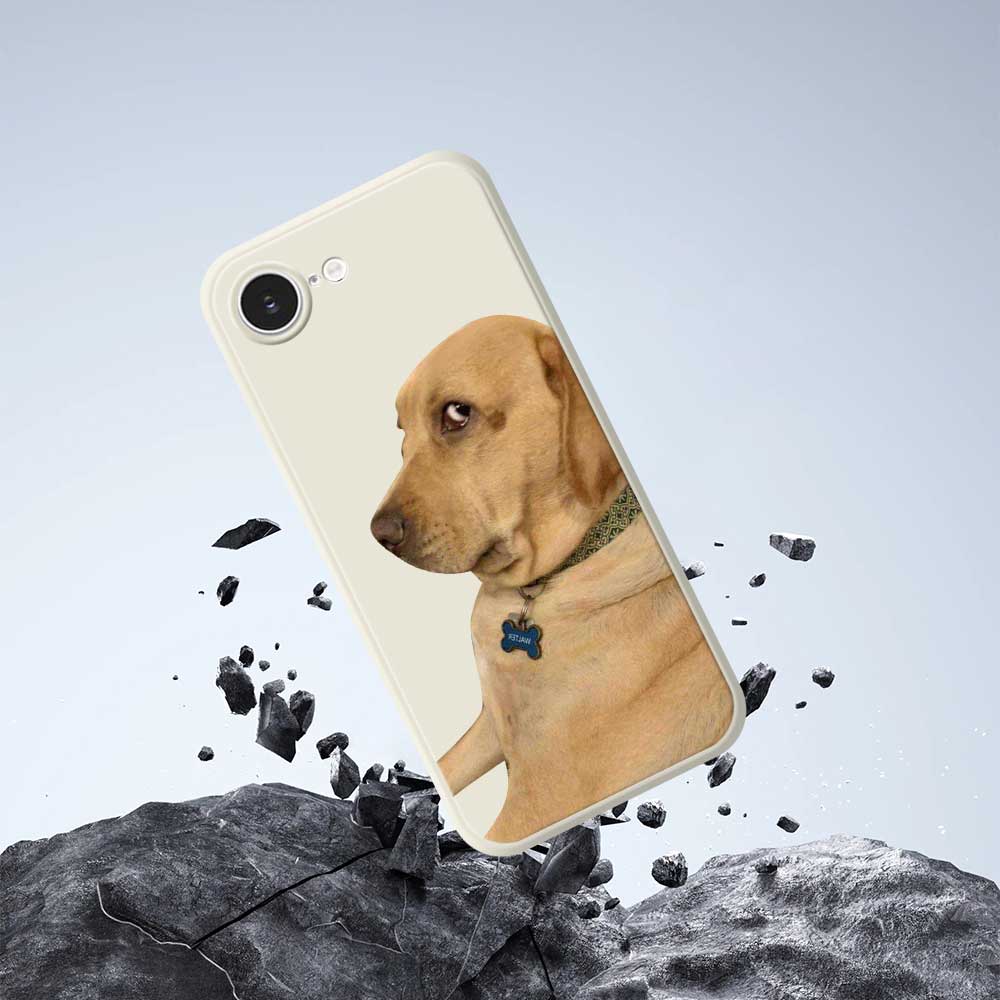 For iPhone 16e Case Yellow Dog Pattern Printing Straight Edge TPU Phone Back Cover