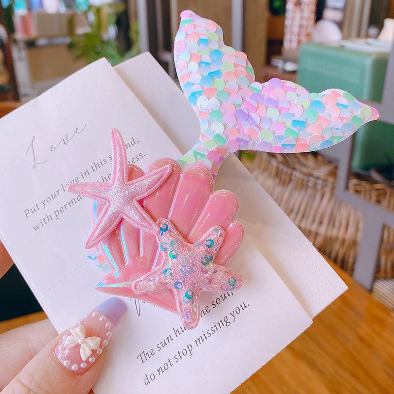 1PCS New Starfish Shell Sequin Mermaid Princess Cute Baby BB Clips Girls Hairpins Hair Clips Kids Headwear Children Accessories