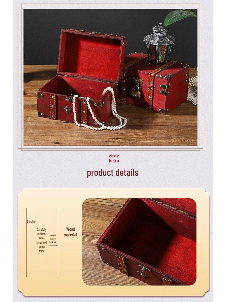 Retro Wooden Desktop Storage Box with Lockable Password - Treasure Chest Photography Prop