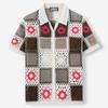 Men's Short Sleeve Knit Shirt Casual Button Down Shirt Vintage Knitted Golf Beach Collared Shirts Tops Crochet Hollow Out Summer Vacation Top for Male