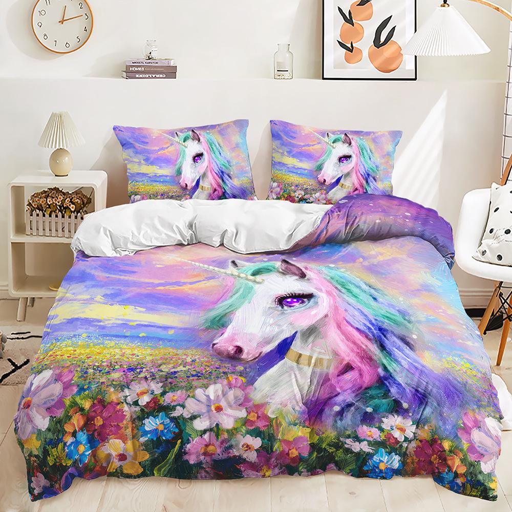 Three-Piece Closed-Eye Unicorn Eyelash Quilt Cover Bedding Kit Children'S Room