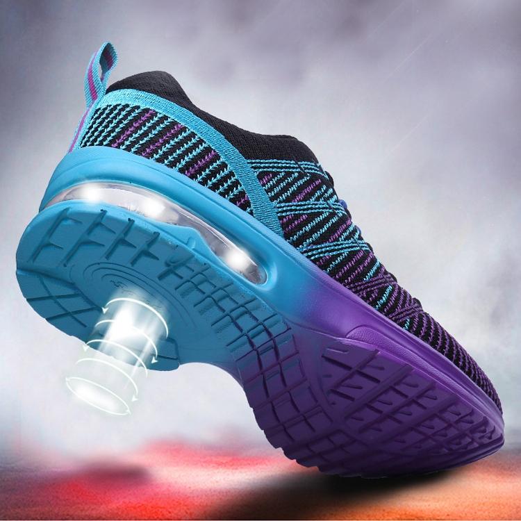 Women Spring Autumn Flyknit Court Shoes Casual Lace Up Outdoor Breathable Sports Shoes Anti Slip Height Increasing Air Cushion Running Shoe 35-42