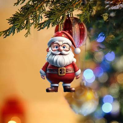 2D Acryl Weihnachts-Hängeanhänger Cartoon Flacher Schneemann Weihnachtsmann Auto Rückspiegel Anhänger für Weihnachtsbaum Rucksack Dekoration Autoinnenzubehör