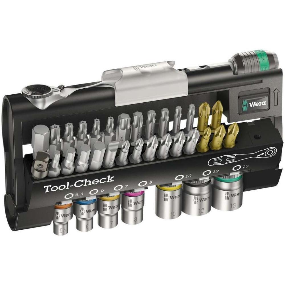 

Набор бит и торцевых головок Wera We-073220 Tool-check 1 SB с трещоткой 38 пр.