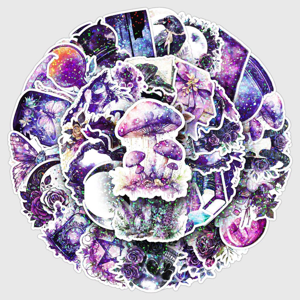 50 Holographic Witch Stickers: Waterproof Halloween Magic Film Sheets