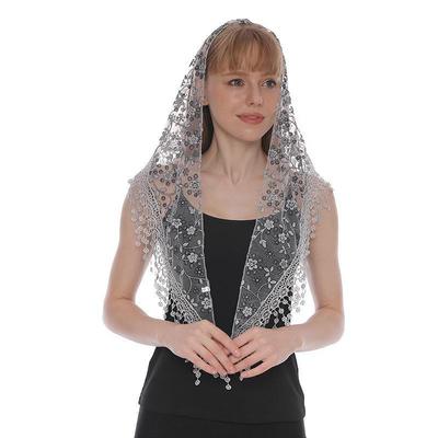 Eșarfă triunghiulară din dantelă florală coreeană - Voal respirabil, clasic și decorativ pentru primăvară și toamnă