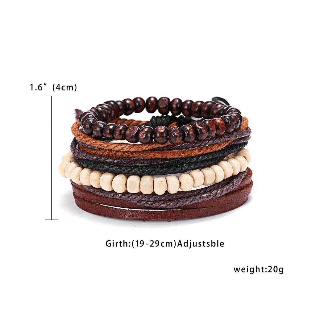 4pcs/set Bohemia Bracelets Bangles For Men Multilayer Woven Leather Vintage Ethnic Jewelry Bracelet