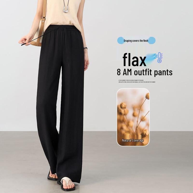 Women s Linen Blend Wide-Leg Casual Commute Pants L