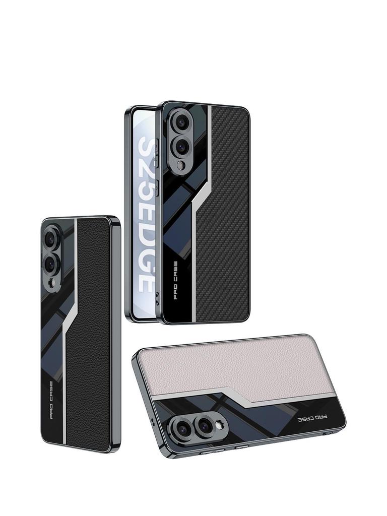 Compatible with Samsung S25 Edge: Electroplated Plain Leather Supercar Phone Case.