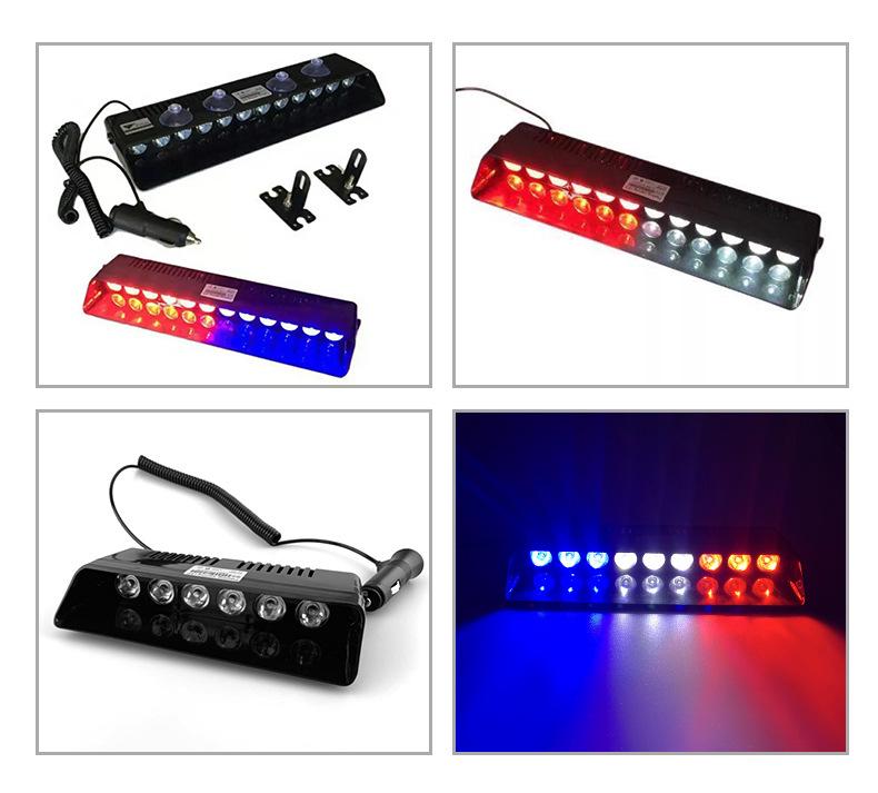 High-Power 12-LED Car Windshield Strobe Warning Light with Suction Cup