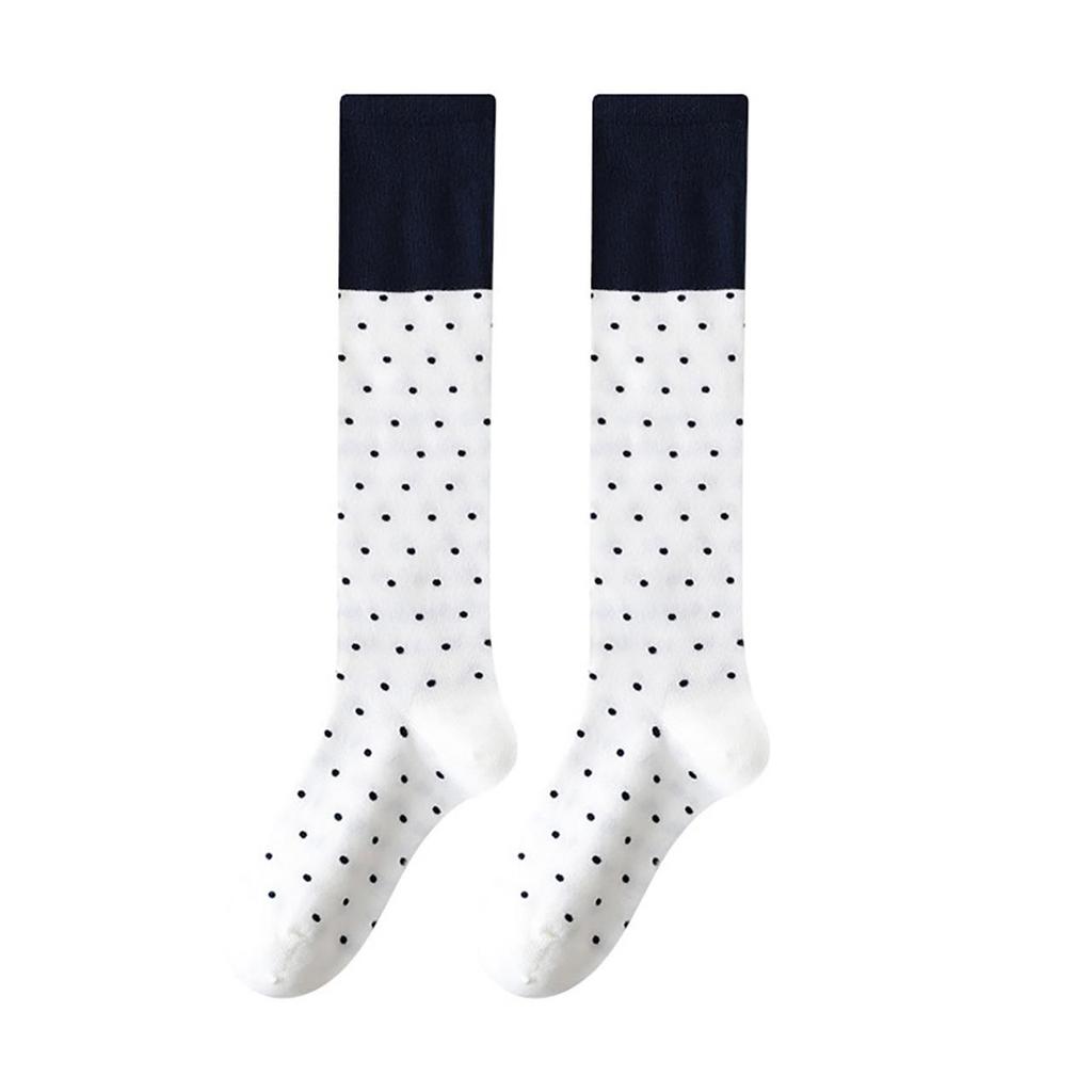 Chaussettes Longues en Coton Doux à Pois pour Femmes Color Block Chaussettes Mi-Mollet Douces Fille Coréenne Harajuku Collège Chaussettes Bouclettes