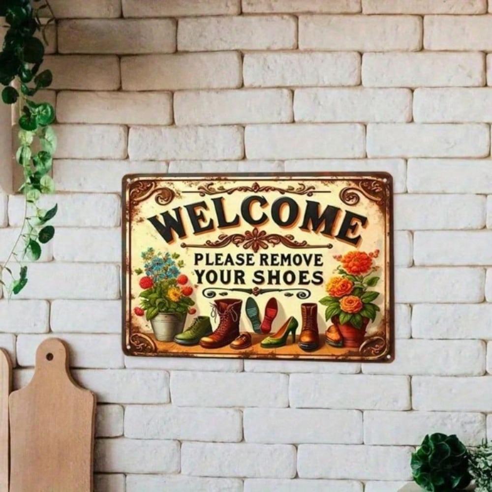 Vintage Metal Sign Remove Shoes 20x30cm Entryway Door Decor