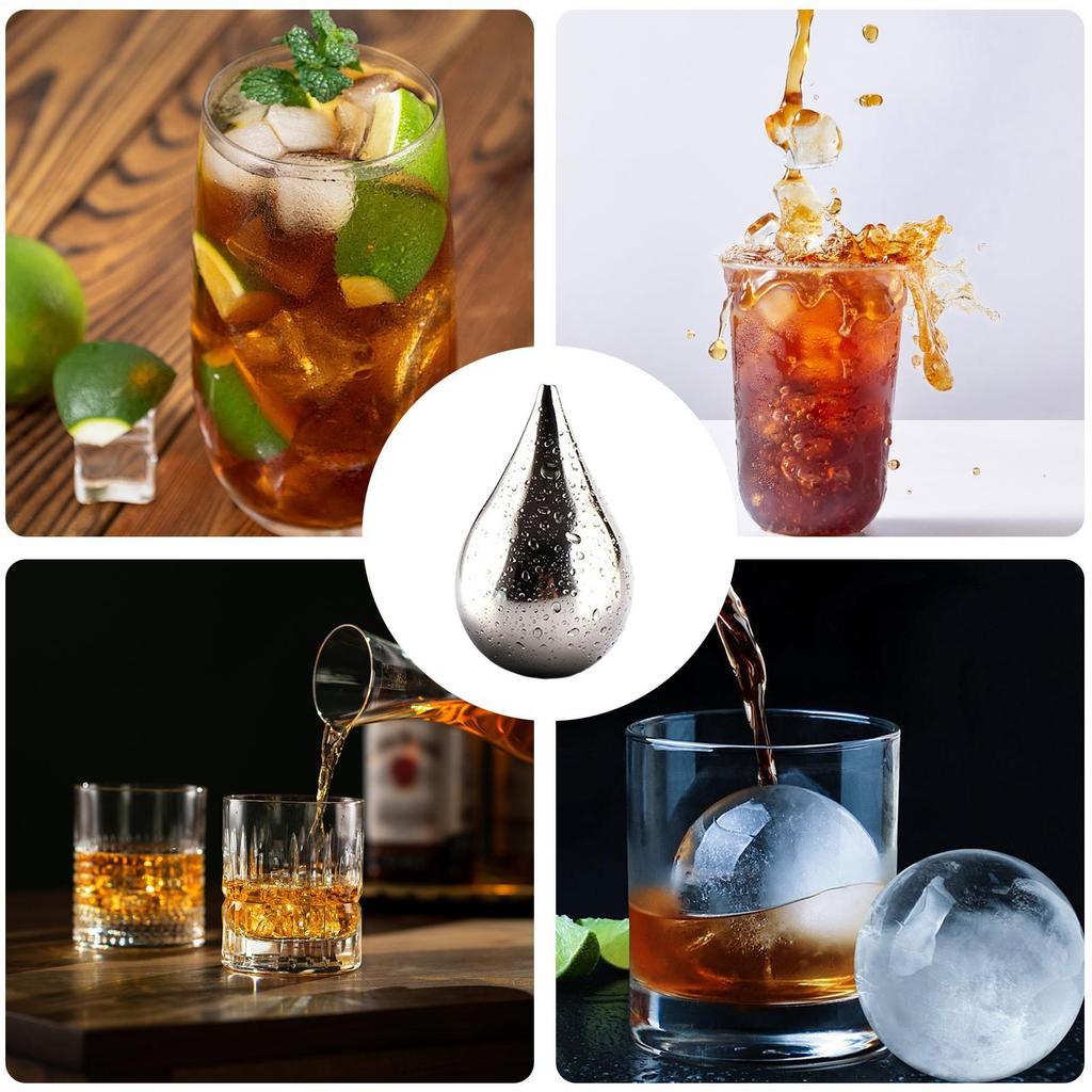 Steel Ice Block 6 Pieces Reusable Water Drop Shaped Metal Cubes Whiskey Stones Chilling Rocks For Housewarming Parties Fathers