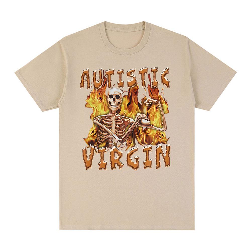 Autist Jungfrau Lustiger Skelett Autismus Meme T-Shirts Herrenbekleidung Vintage Gothic Kurzarm T-Shirt Baumwolle Oversized T-Shirt