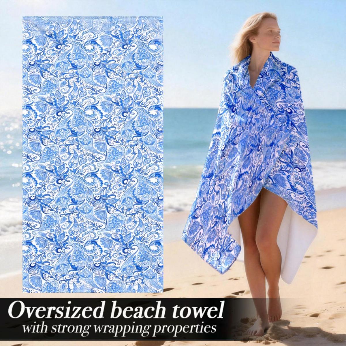 

Blue Floral Pattern Oversized Beach Towel – Plush & Absorbent, Lightweight Design, Perfect for Travel & Vacation Use W30*H60(CM)