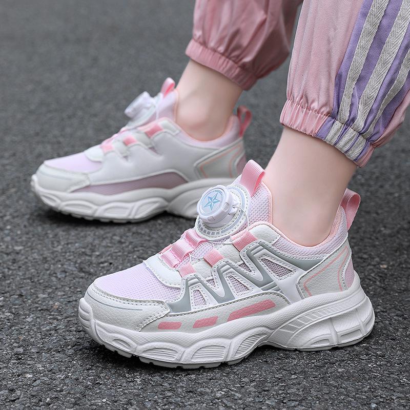 Girls' 2026 Autumn Breathable Mesh Sports Shoes with Rotating Button - Soft, Non-slip Sole for Casual Wear