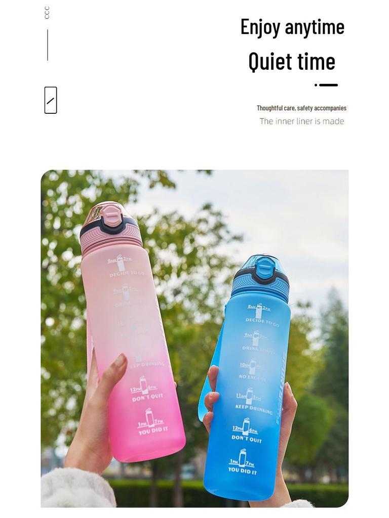 Fashionable Large-Capacity Water Bottle with Lanyard – Gradient Frosted Design for Men, Women, and Students 1L Outdoor Sports Bottle