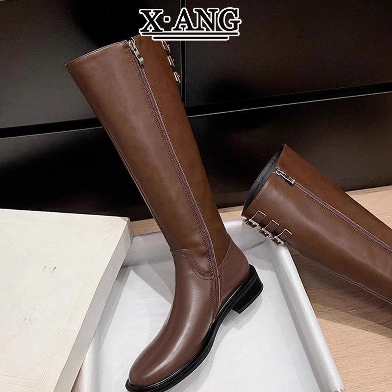 

Cowhide version brown boots women s thin boots new autumn and winter thick heel knight boots but knee high boots 40