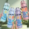 1PC Beach Party Ocean Wave Summer Lettering 750ml Color Plastic Sports Water Bottle Leakproof Flip Straw Lid Suitable for Sports Office Home Use