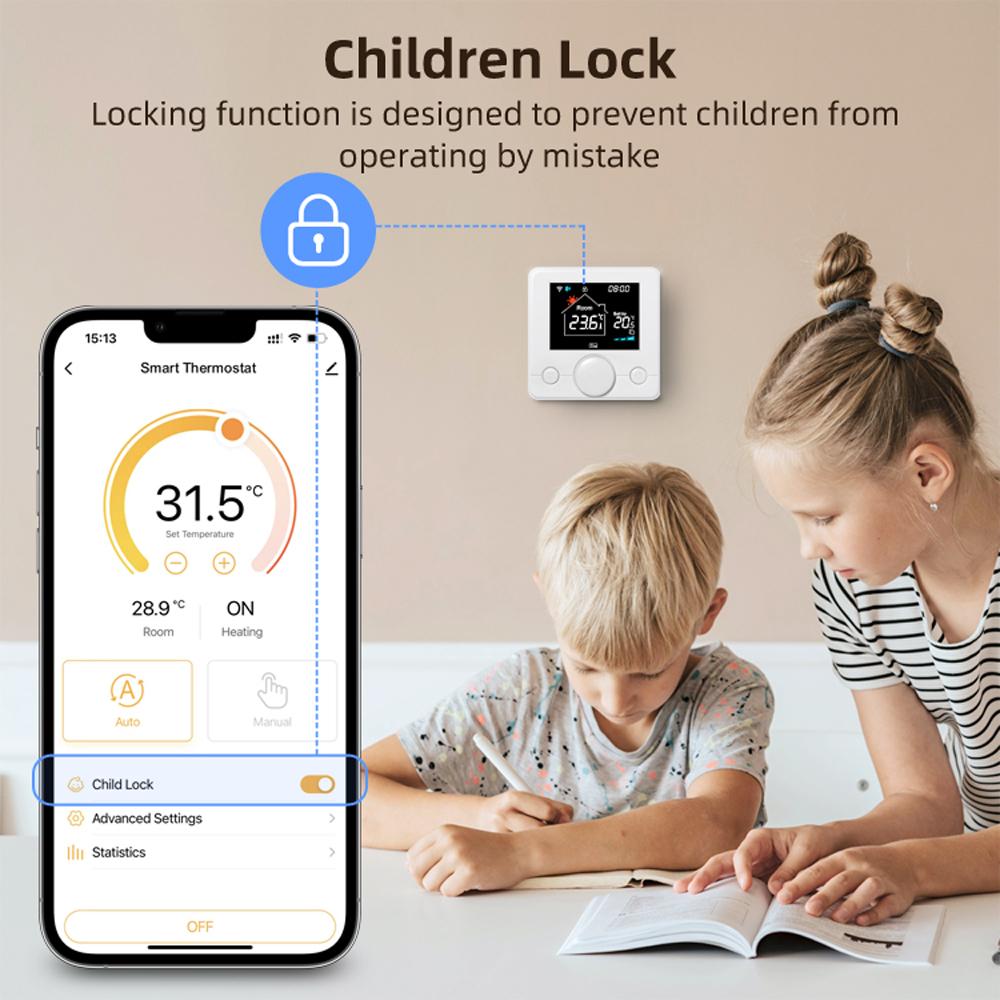 Termostat inteligent Tuya WiFi, programare săptămânală, controler de temperatură pentru blocare pentru copii pentru suspendat