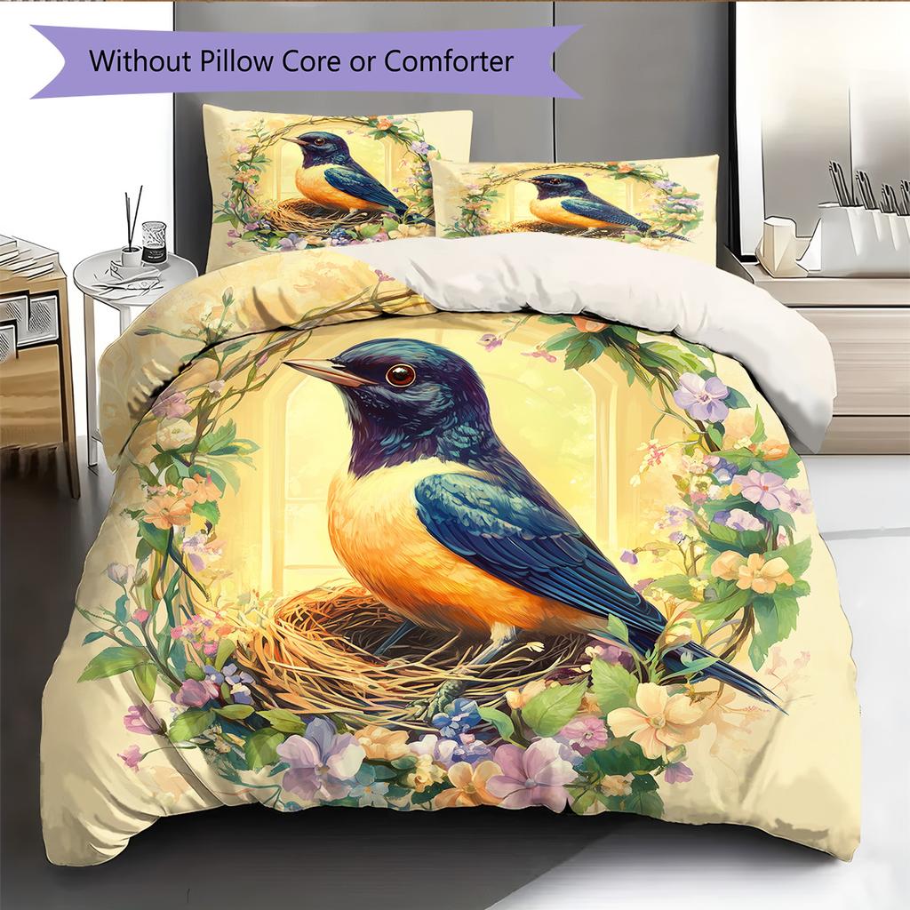 Flower Bird Pattern Bedding Quilt Set  Home Decoration  Gift (1 * duvet cover + 2 * pillowcase  without core)