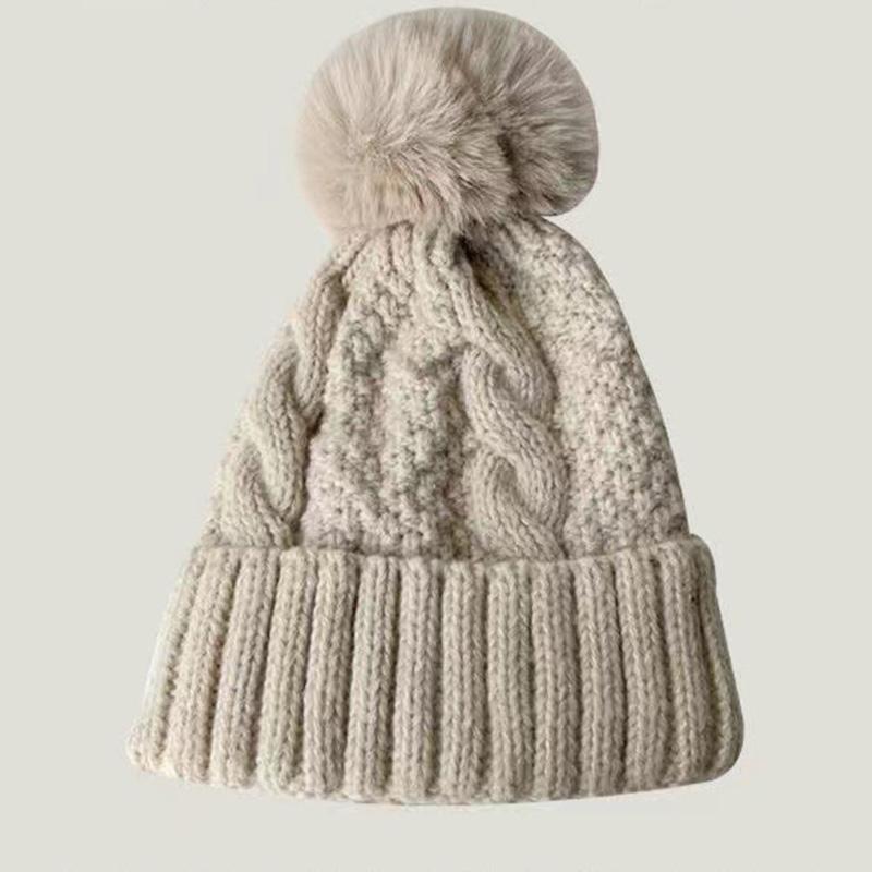 Versatile Warm Foreign Trade Style European American Knitted Hat Solid Color Knitted Hat Women with Velvet Hat New Knitted Hat