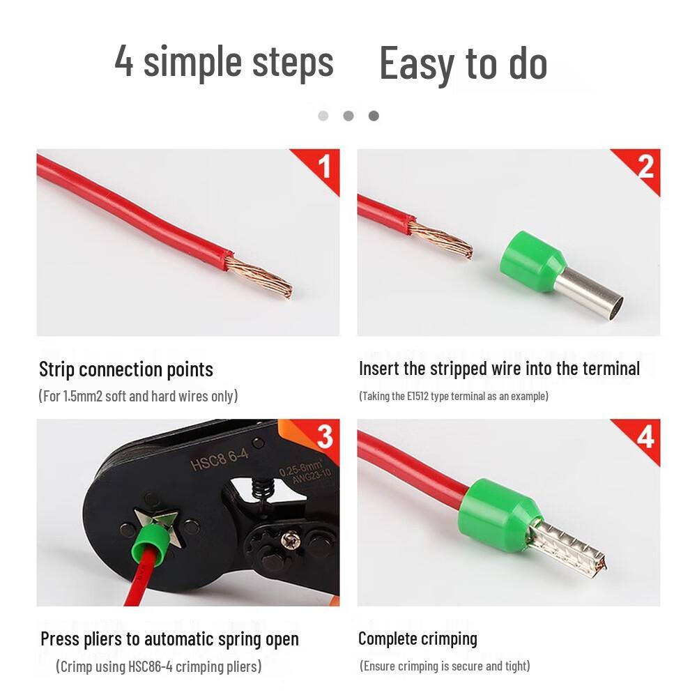 VE Terminal Crimping Pliers Kit: 6-4A Crimp Pliers with 1200PCS Cold Press Wiring Terminals in a Plastic Box.