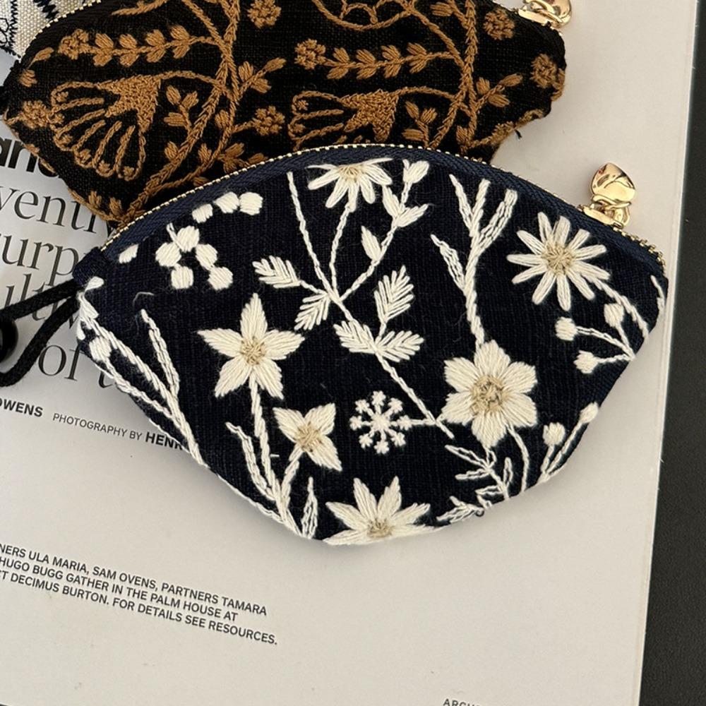 Flower Pull Type Key Bag Portable Cute Zero Wallet Multifunctional Ethnic Style Coin Purse  Key Bag
