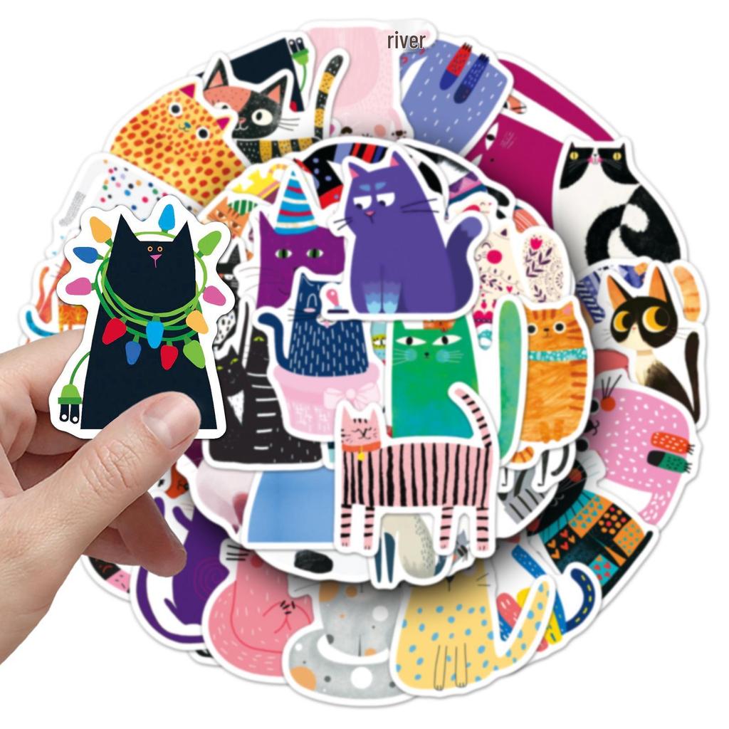 50 Cute Cat Stickers: Trendy Graffiti Art for Notebooks and Helmets