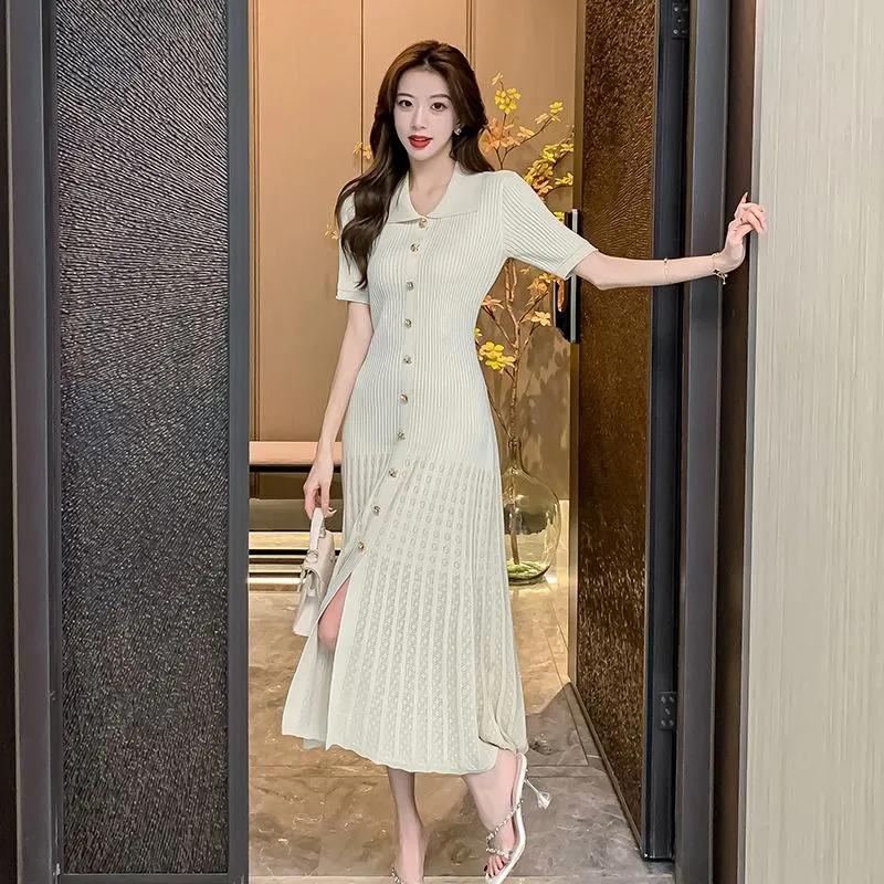 Summer Spring Women's Maxi Dress Women Knit Long Bodycon Ruffle Ladies Dresses Elegant Office Women Dress