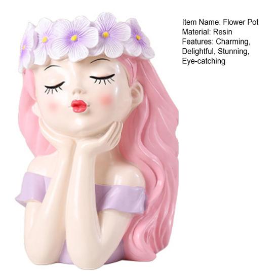 Small Fairy Head Planter Resin Girl Face Flower Pot Cute Cactus Pot for Balcony Yard Garden Desk Decor Gift for Women
