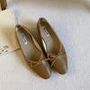 Fashion SUOJIALUN 2025 Spring New Women Flat Shoes Fashion Round Toe Bow-knot Slip On Ladies Ballerina Soft Flat Heel Dress Boat Shoes