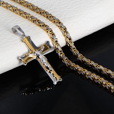 Collana da uomo a catena cristiana Gesù a 3 strati con croce di cavaliere in argento oro colore nero