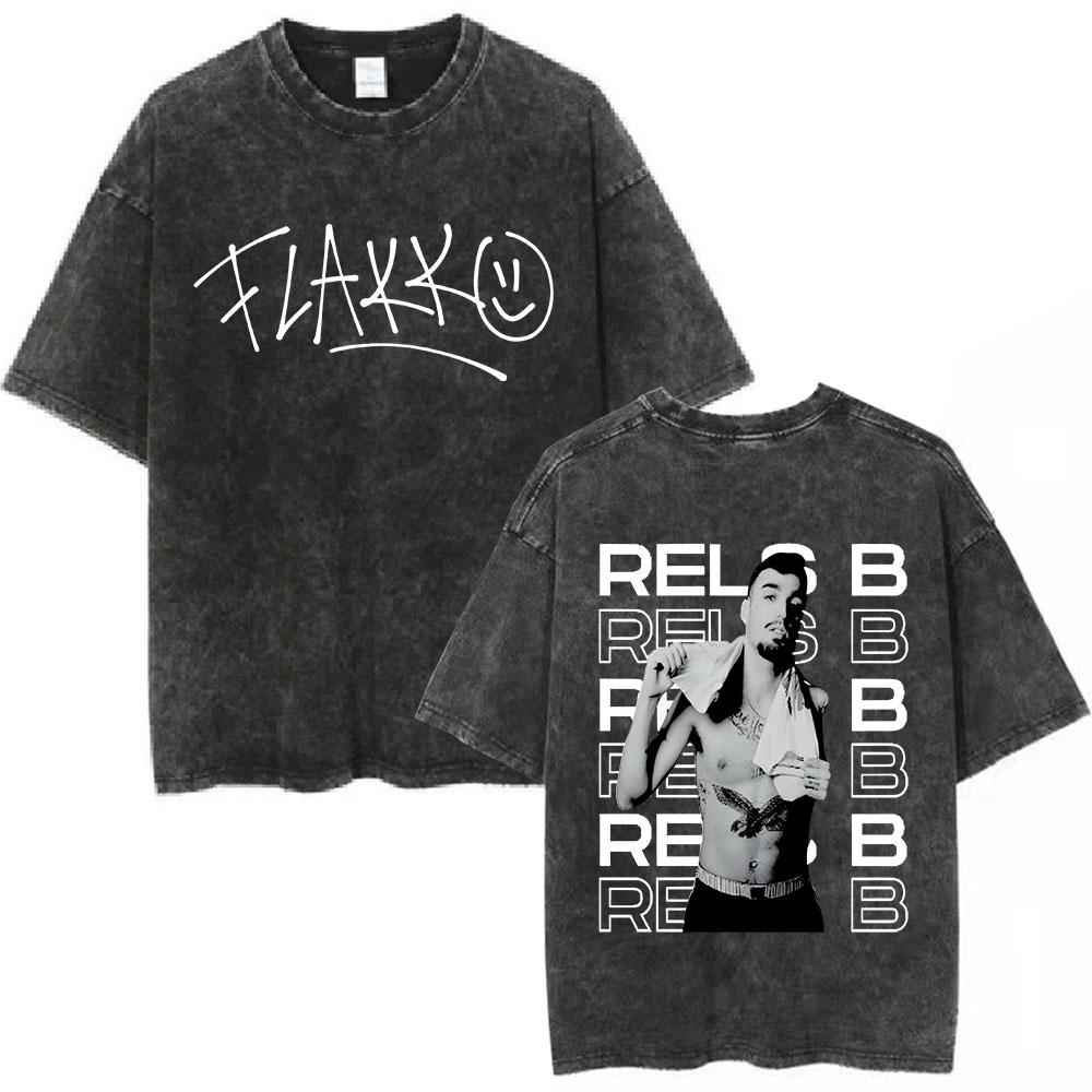 Rapper RELS B Skinny Flakk Tour Vintage Gewaschenes T-Shirt Herren Kleidung Hip Hop Übergroßes Kurzarm-T-Shirt Baumwoll-T-Shirts