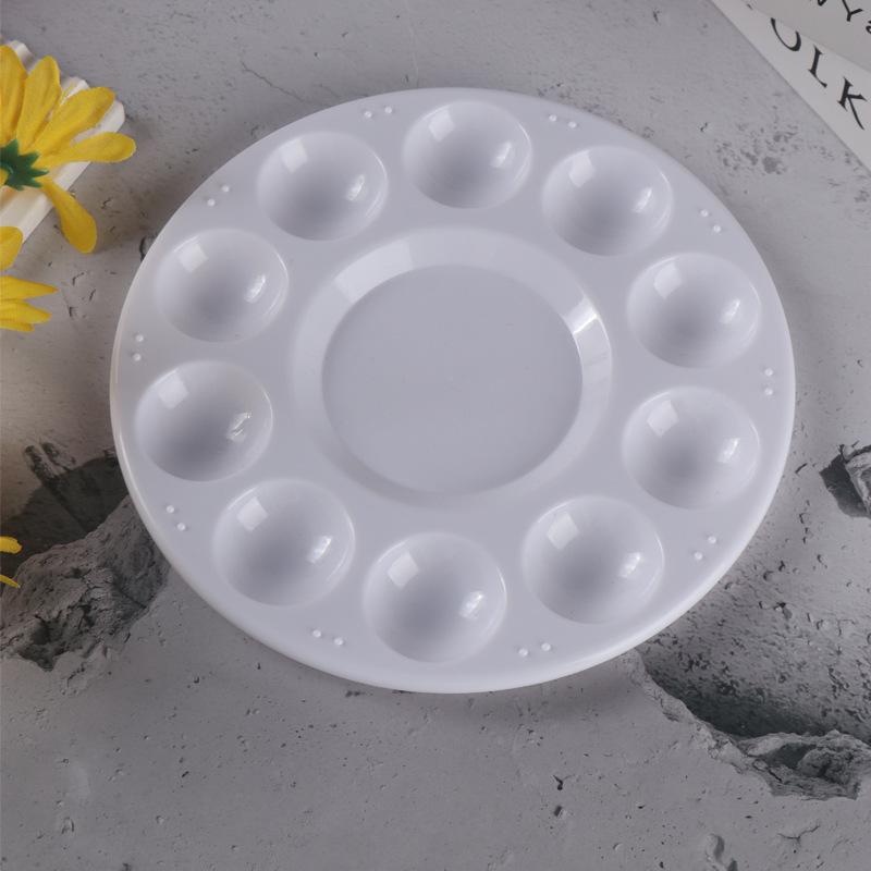 10-Well Round Watercolor Palette, 17cm, Large Mixing Dish, Student Art Supplies, PP Plastic