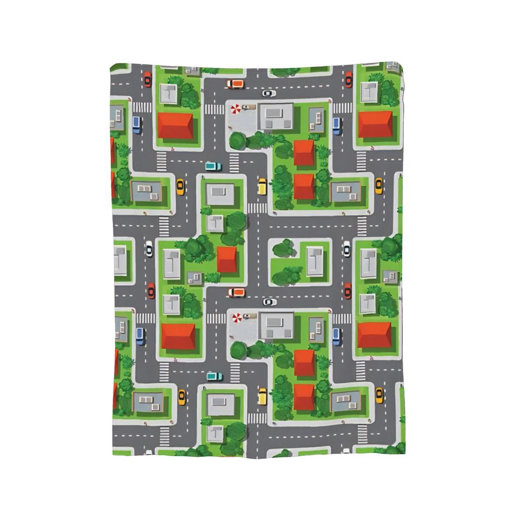 Car City Carpet Road Rug 90s Nostalgic Toy Road Traffic Blanket Cover Coral Fleece Plush Warm Throw Blanket Bedspread