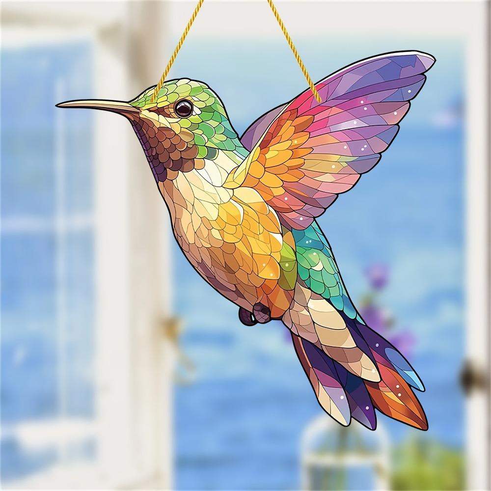 Hummingbird Sun Catcher. Colorful window hanging for autumn decor & housewarming gifts.