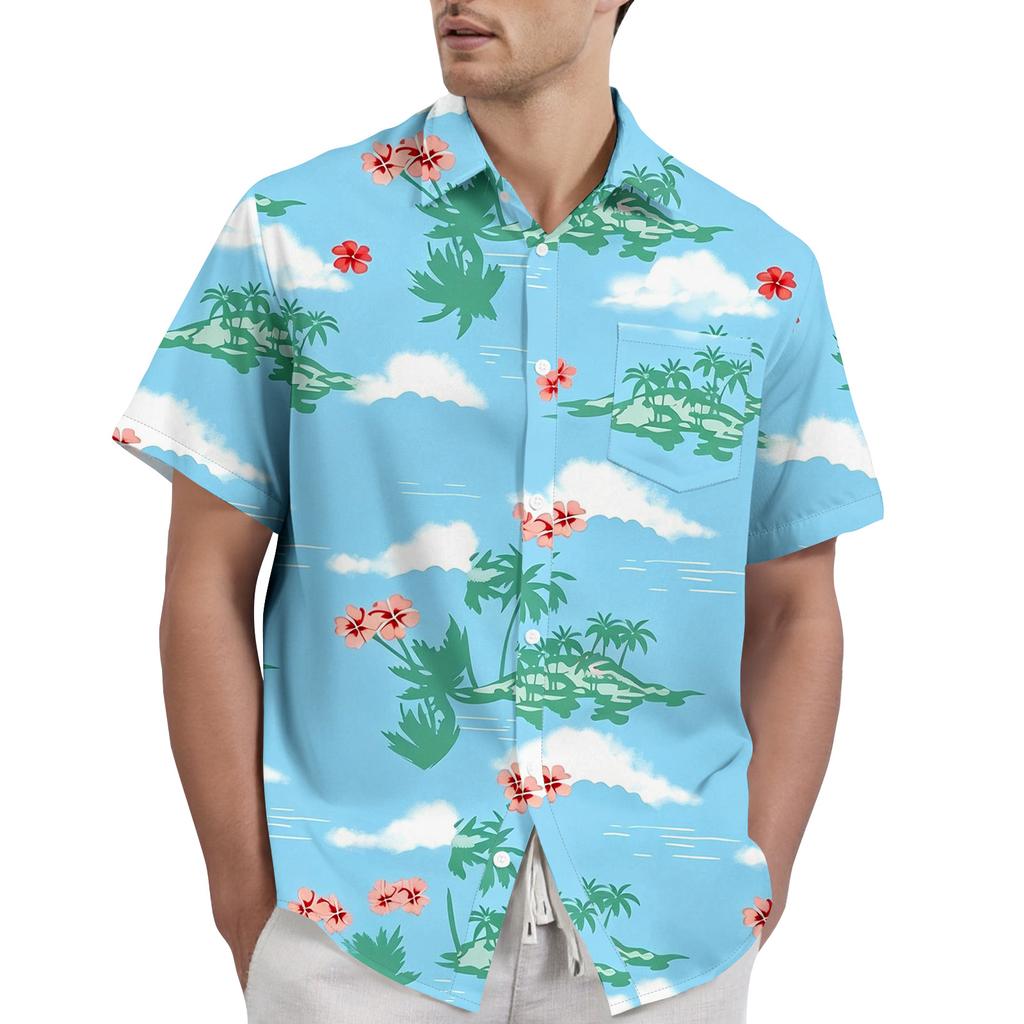Men's Casual Button Down Short Sleeve Shirt Floral Print Lightweight Breathable Fabric Relaxed Fit Summer Beach Shirt