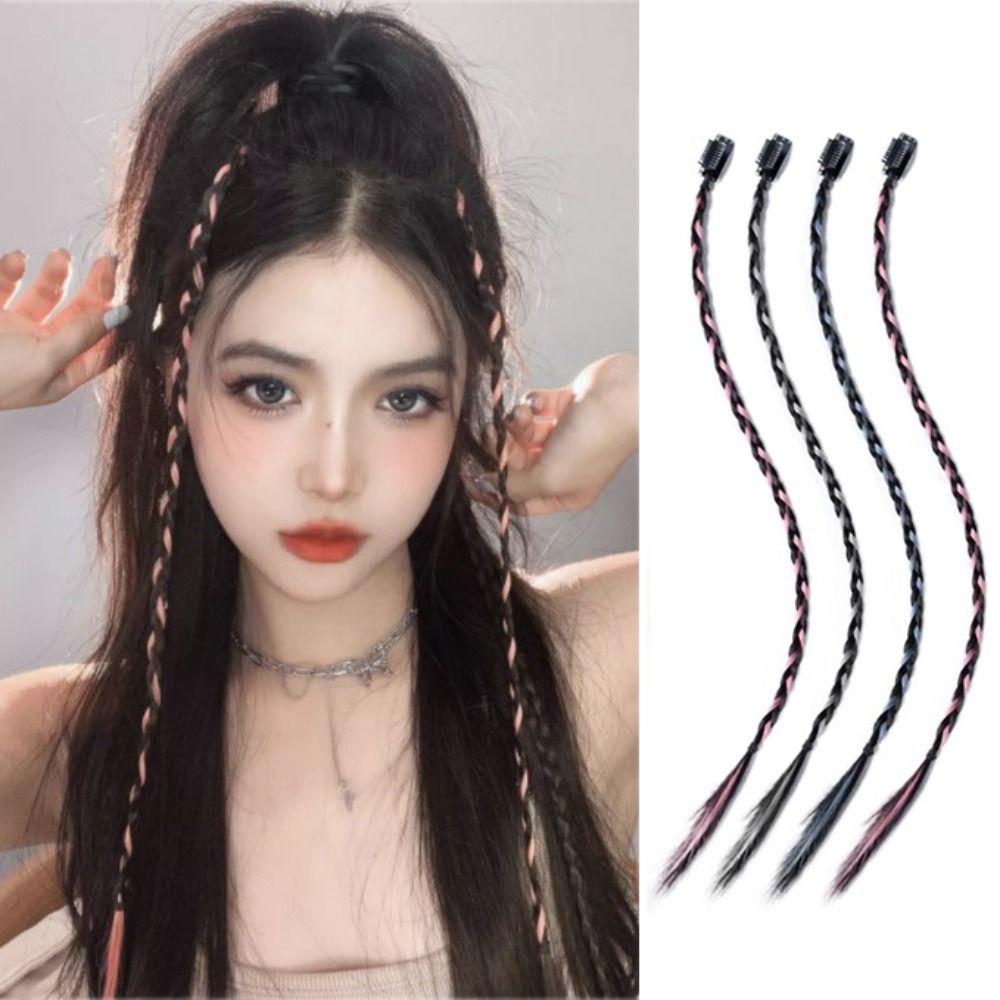 Clip Twist Braided Hair Rope Fashion Hanging Ear-Dye Wig Boxing Braid Hair Pieces  Girls